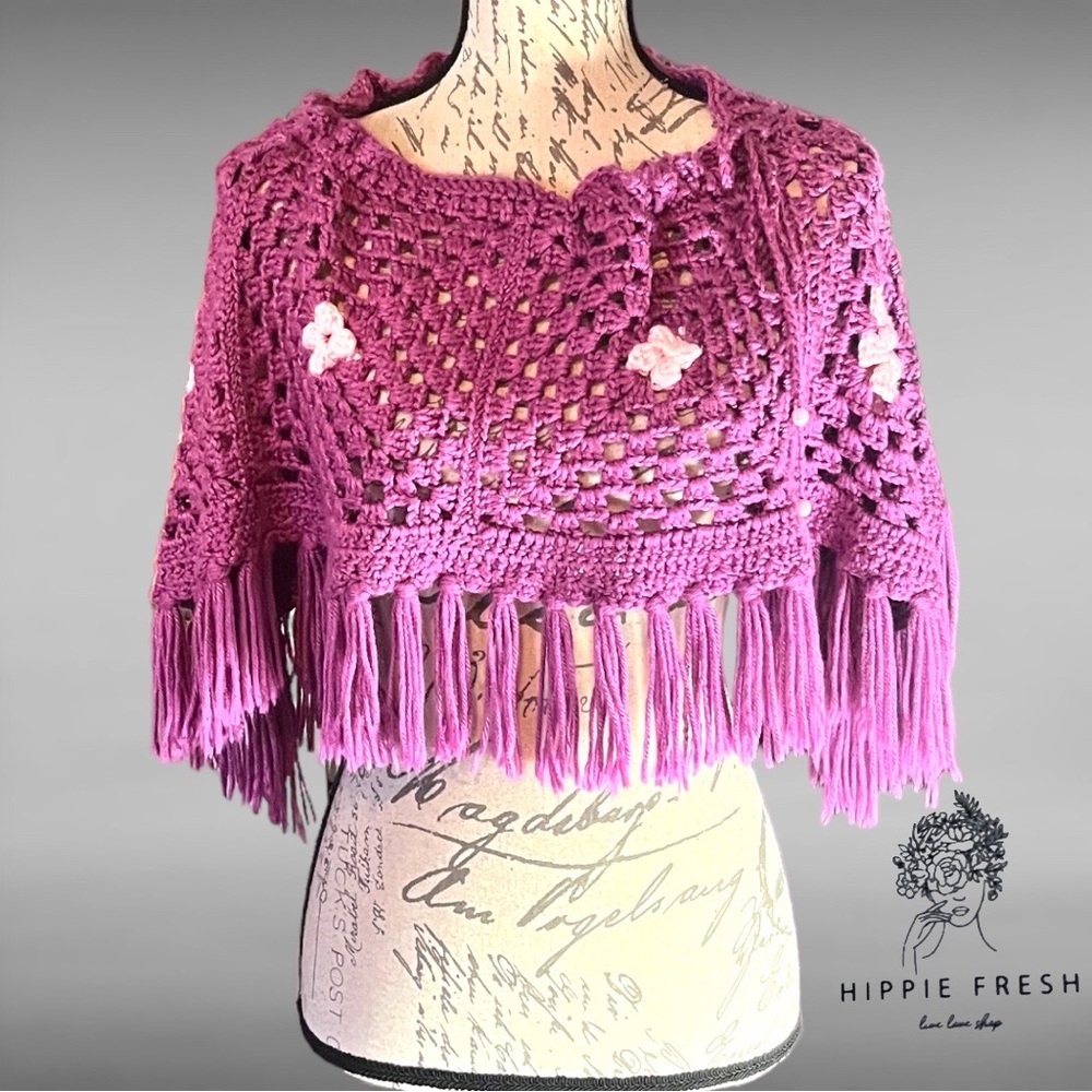 Crocheted Poncho Style Topper OS